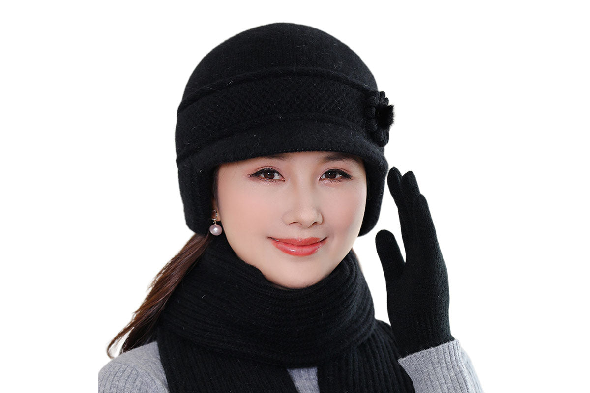 Winter Warm Earflap Hat Scarf Set for Elderly & Middle-Aged Ladies Women