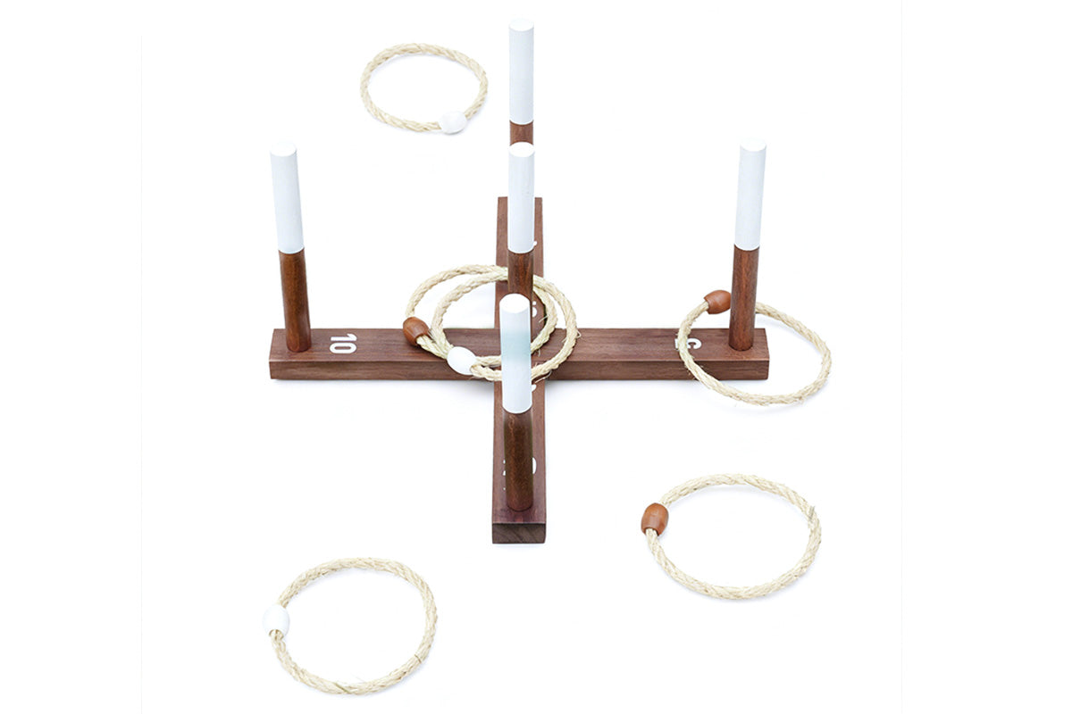 Rustic Ring Toss Game with Wooden Base and 6 Rope Rings