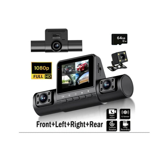 4-Channel 1080P HD Dash Cam Front and Rear Inside Left Right Car Dash Camera with 64GB Card