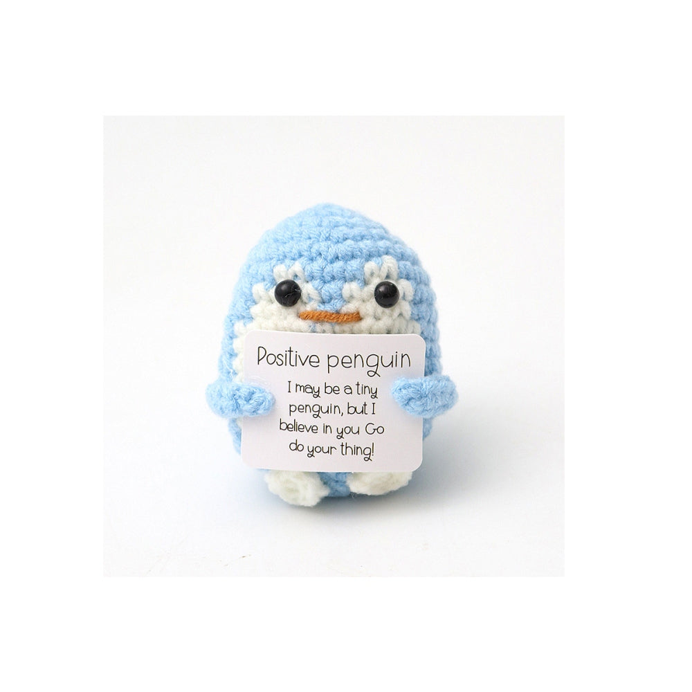 2Pcs Cute Knitted Penguin Doll with Positive Cards for Lovers