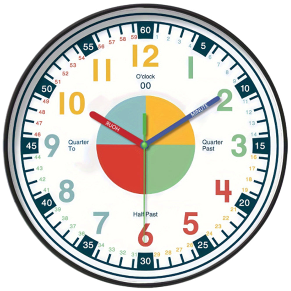 30.5CM Learning Clock for Kids Multicoloured Telling Time Teaching Clock