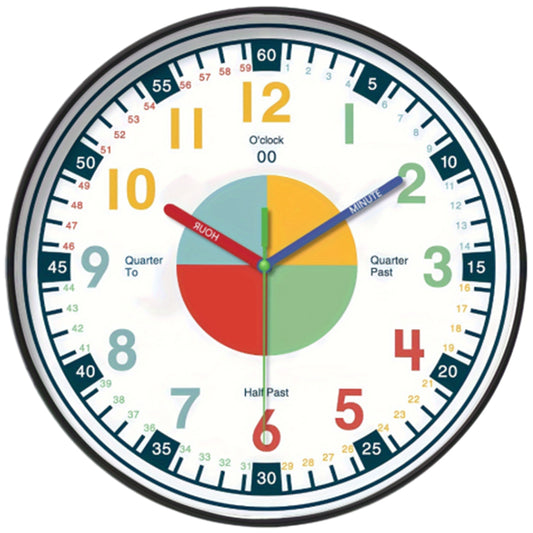 30.5CM Learning Clock for Kids Multicoloured Telling Time Teaching Clock