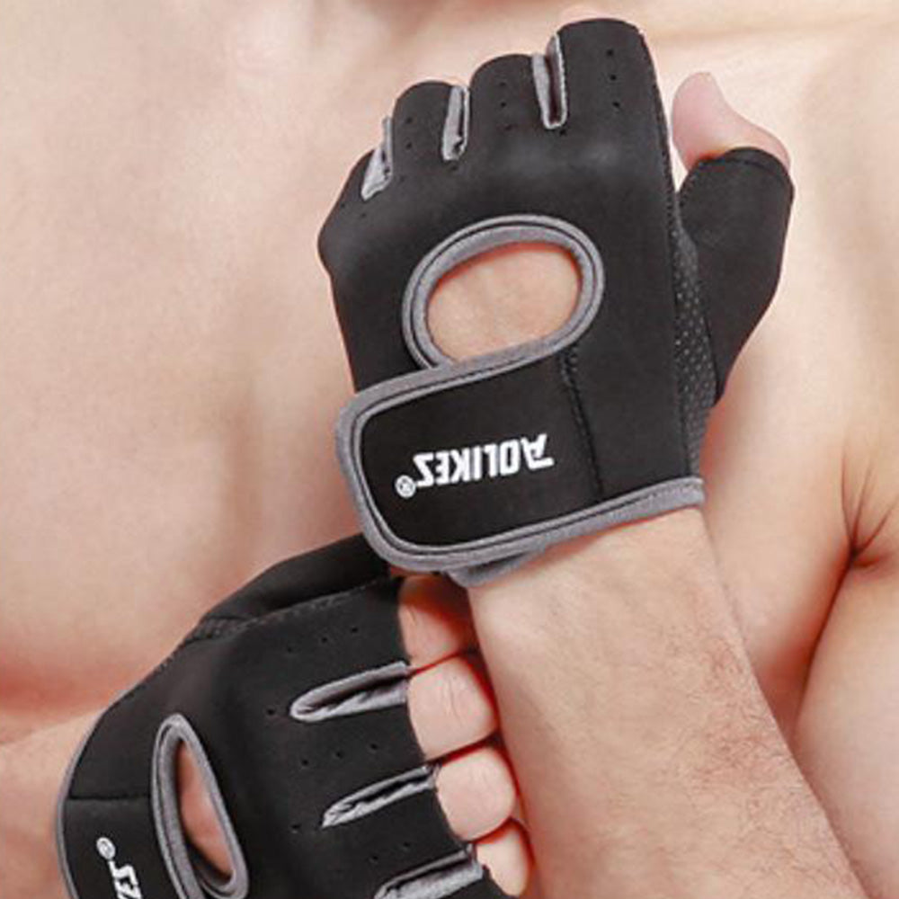 Gym Gloves Half Finger Sports Training Fitness Exercise Cycling Weight Lifting Gloves for Men Women-Black