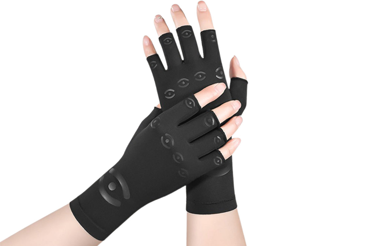 Breathable Half-Finger Gloves with Grip Pads-Black
