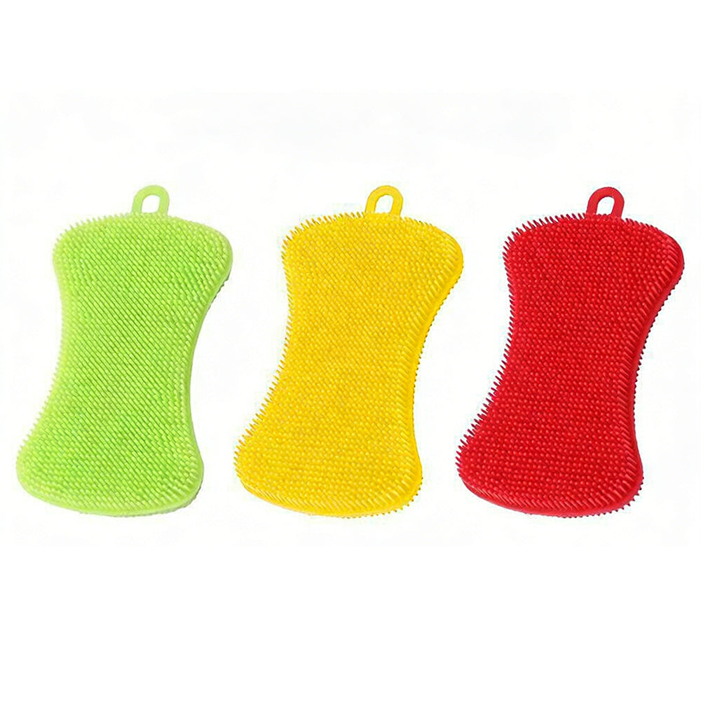 3PCS Home Kitchen TPE Scrubber Sponge Brush Dish Pot Pan Washing Cleaning Sponges
