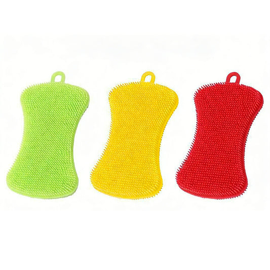 3PCS Home Kitchen TPE Scrubber Sponge Brush Dish Pot Pan Washing Cleaning Sponges