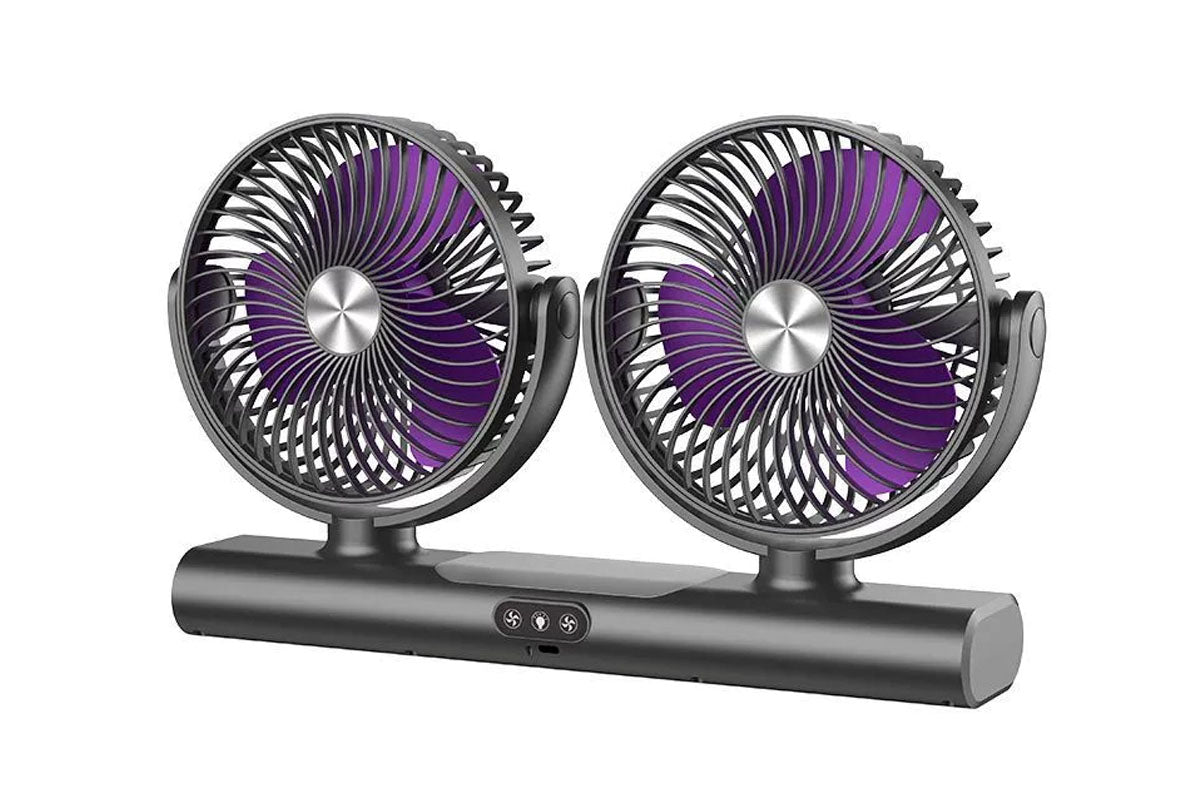 Dual Heads Rechargeable Hanging Fan 3 Speeds Fan with Night Light