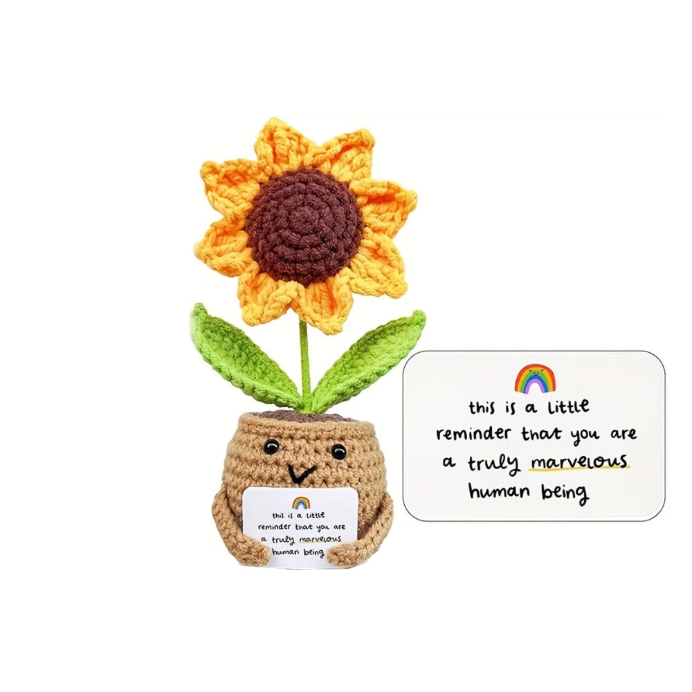 Handmade Crochet Sunflower Doll with Positive Energy Card