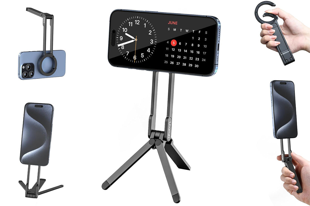 MagSafe Compatible Phone Stand with Spring Clip Foldable Tripod
