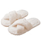 Women Fuzzy Cross Band Slippers Plush Indoor House Shoes Non Slip-White