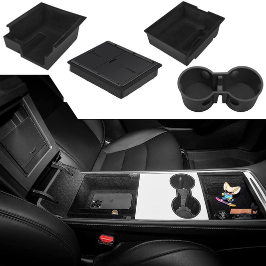 4Pcs Set Centre Console Organizer Tray Armrest Storage Box Cup Holder for Tesla Model 3/Y