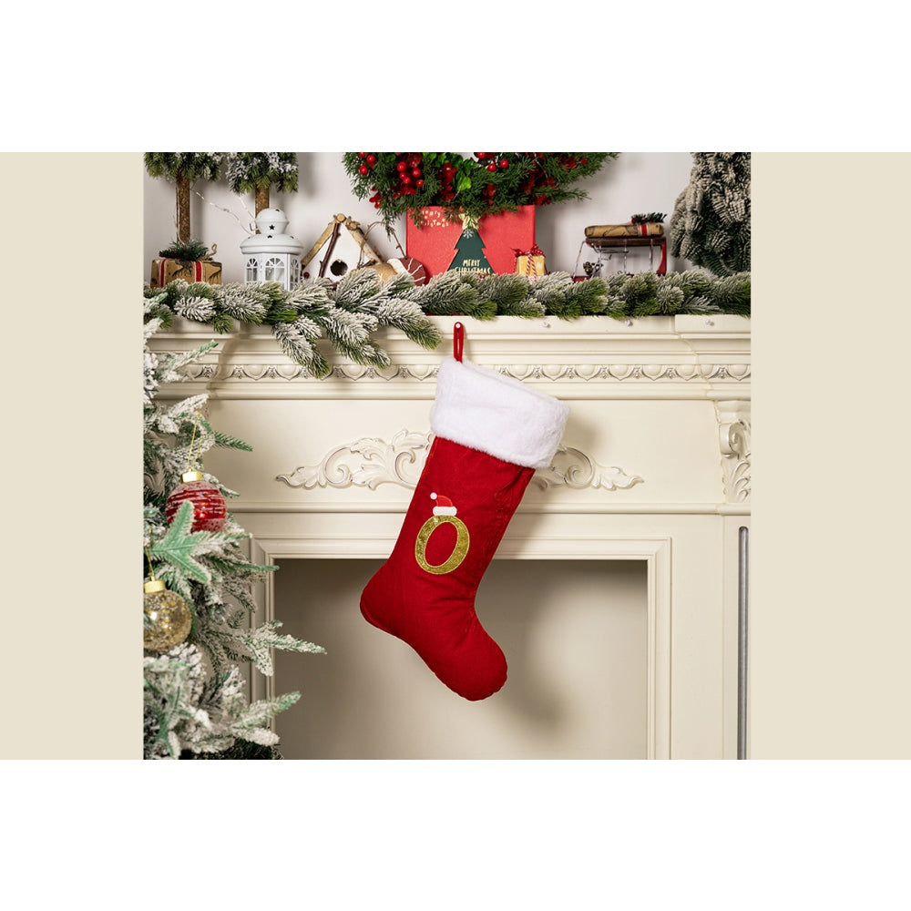4Pcs Red Flannel Christmas Stocking with Letter Design for Holiday Decor
