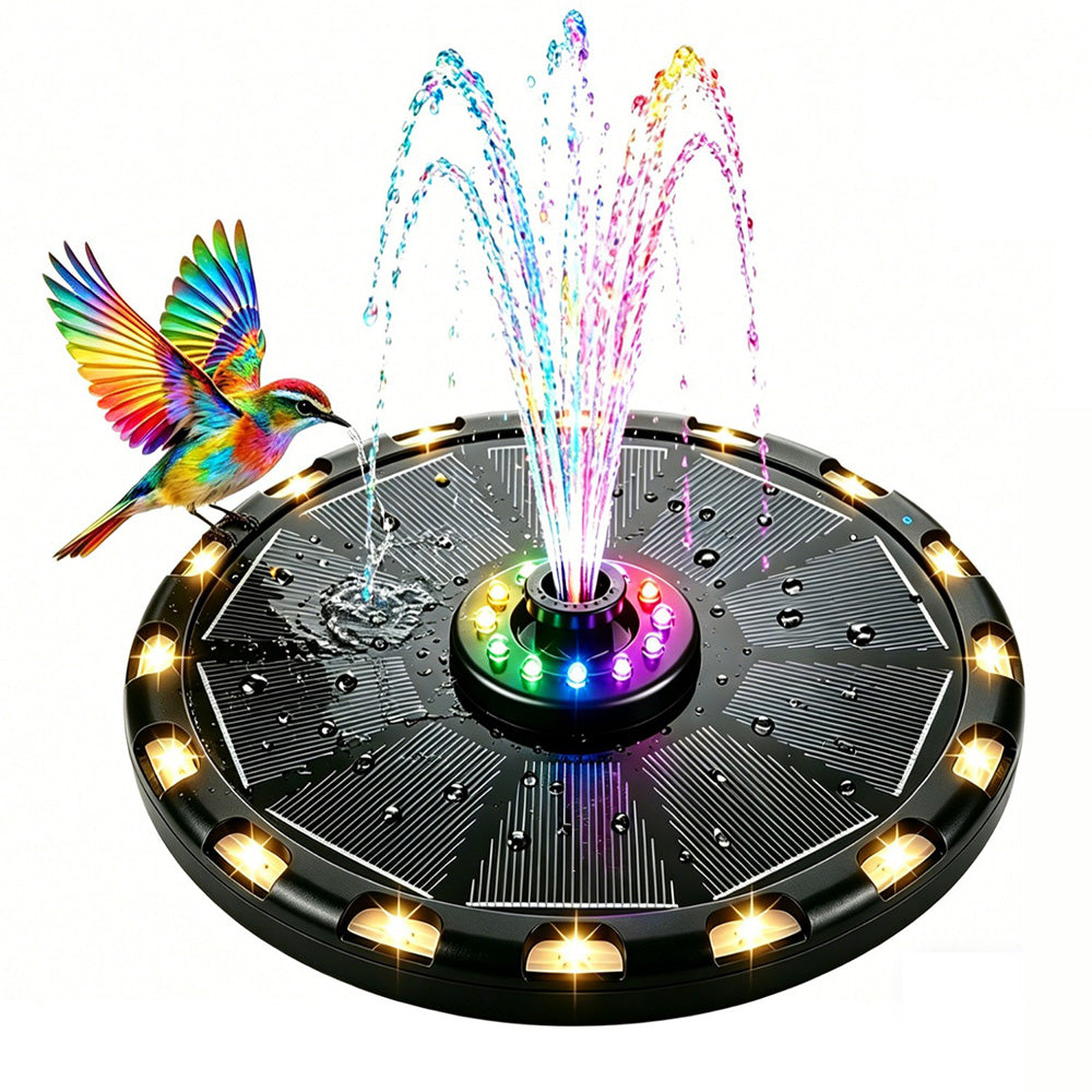 Solar Fountain with 8 Nozzles Colorful LED Lights for Bird Bath Garden Pool