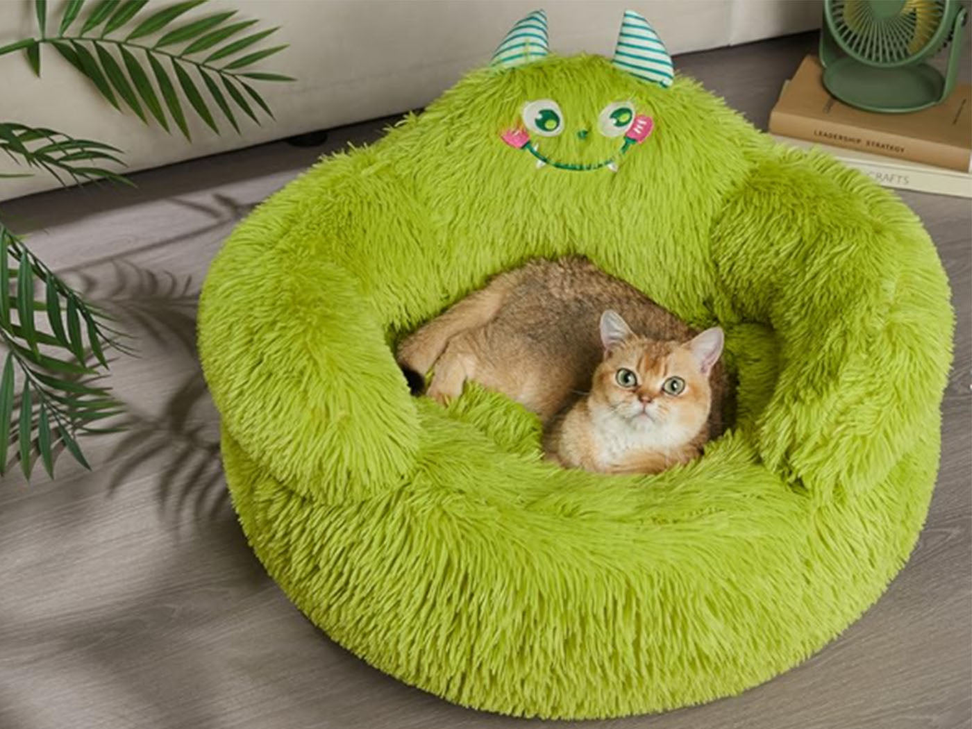 Green Monster Anti-Anxiety Plush Bed for Small Pets