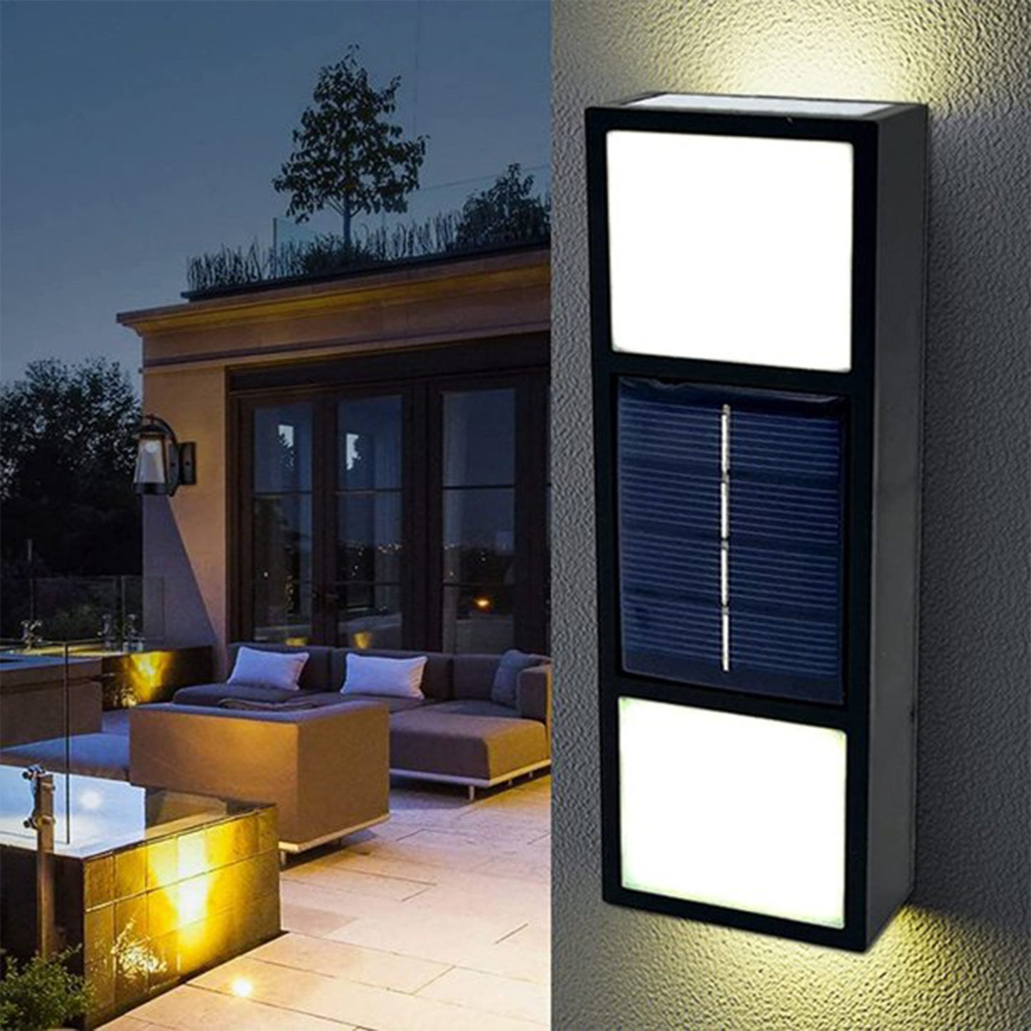 2Pcs Solar Light Outdoor IP65 Waterproof Wall Light Cordless LED Wall Lamp