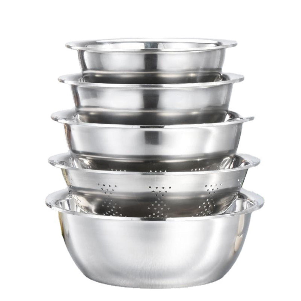 5 Piece 410 Stainless Steel Colander and Mixing Bowl Set 22 to 30cm