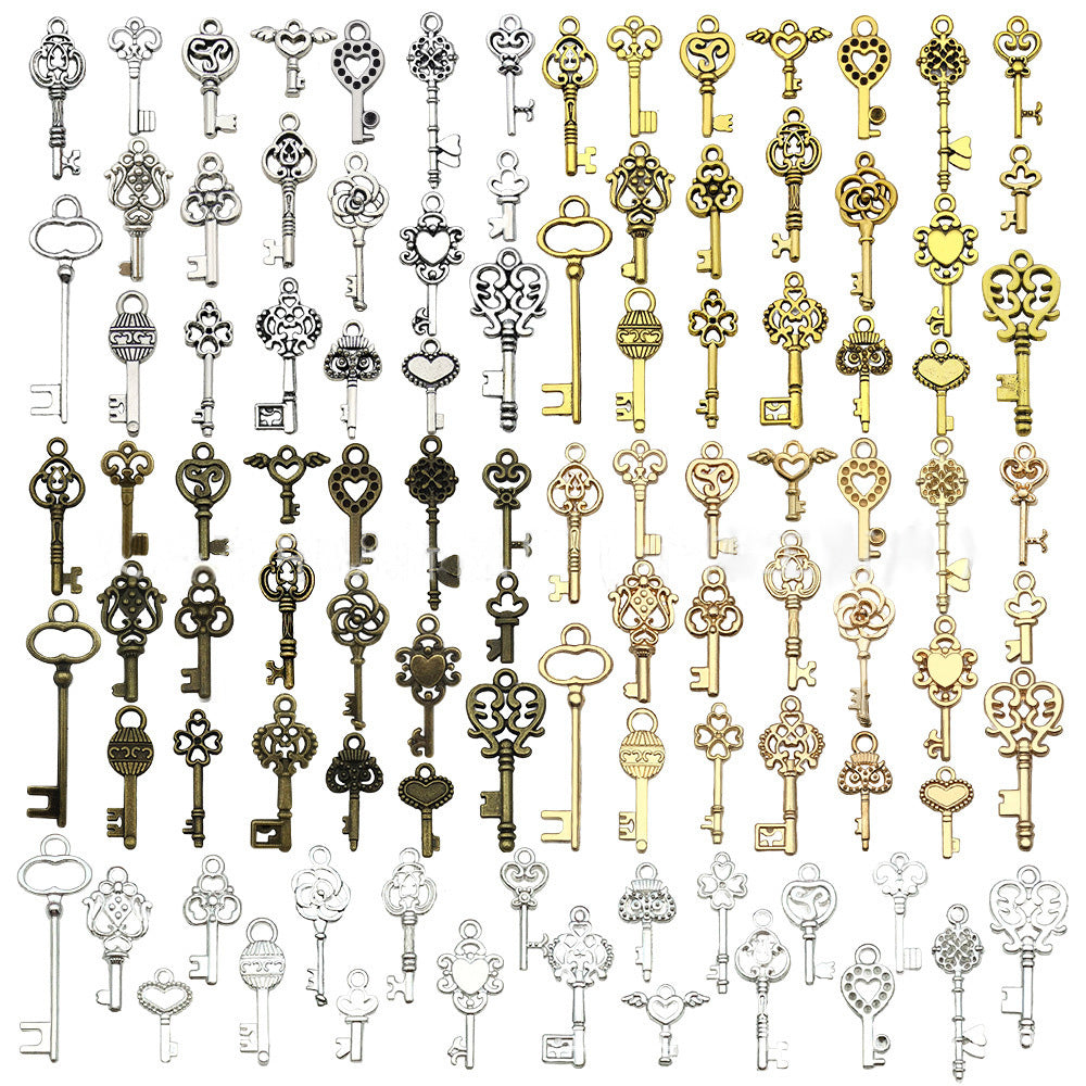 100 Pack Vintage Key Charms Antique Style Bronze Brass for DIY Jewelry Pendant