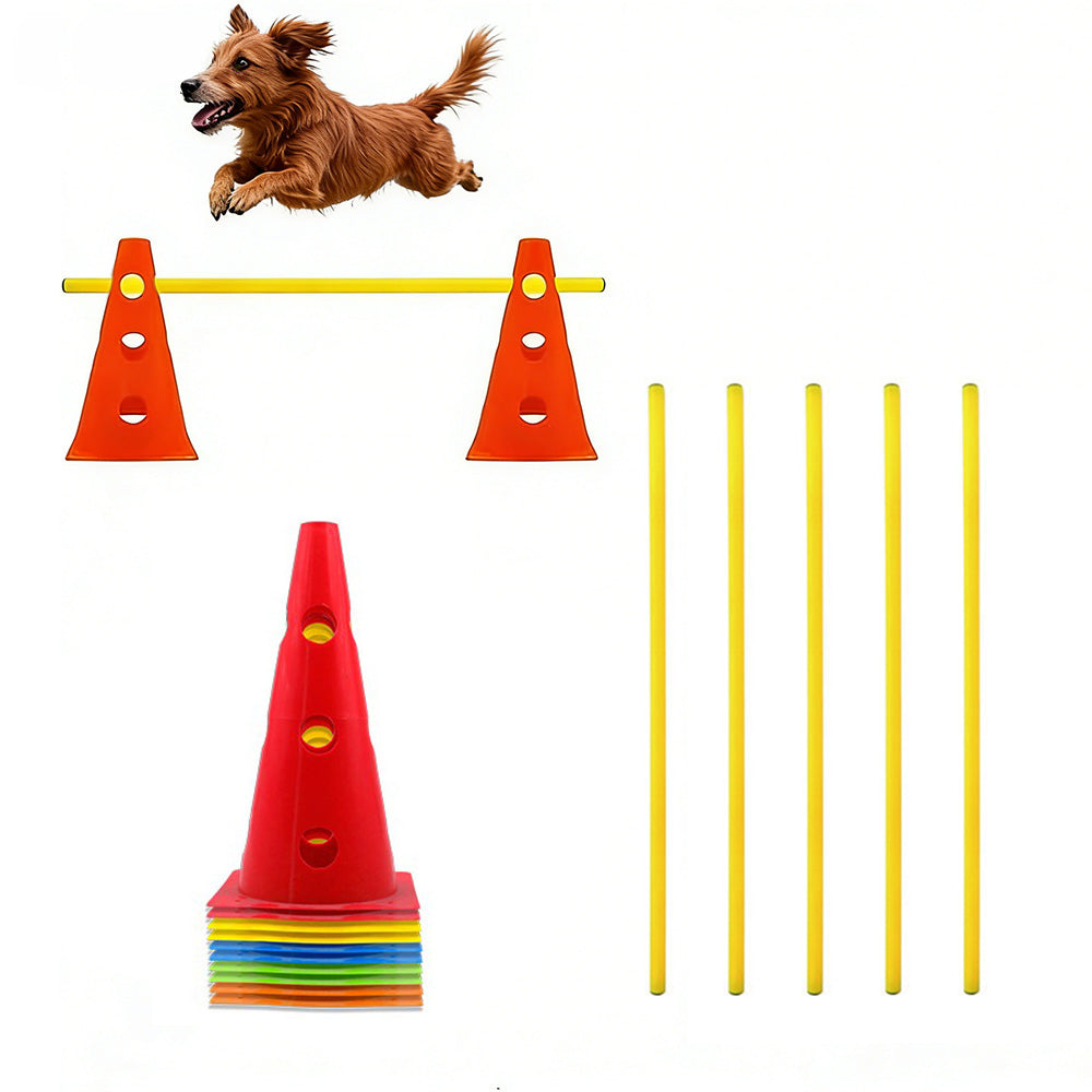 Dog Agility Training Set 10 Cones 5 Poles Adjustable Height Hurdle for Pets