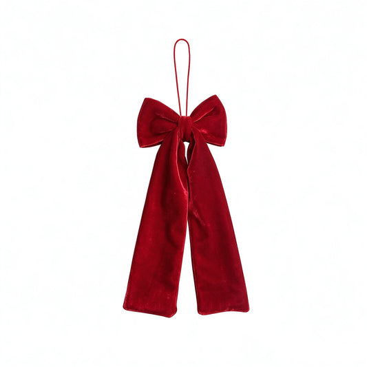 Vintage Burgundy Velvet Christmas Bow with Hanging Cord for Tree Decor