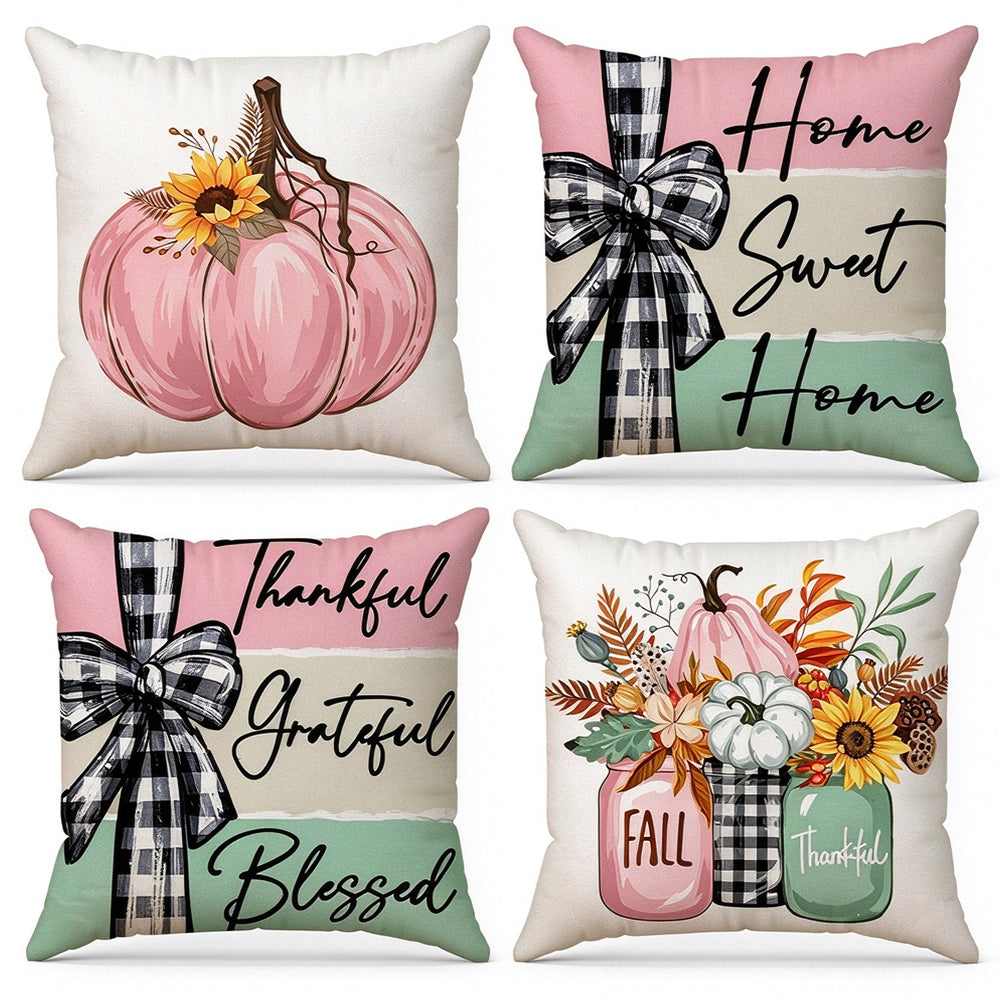 4 Pack Pumpkin Pillow Covers for Halloween Home Decor