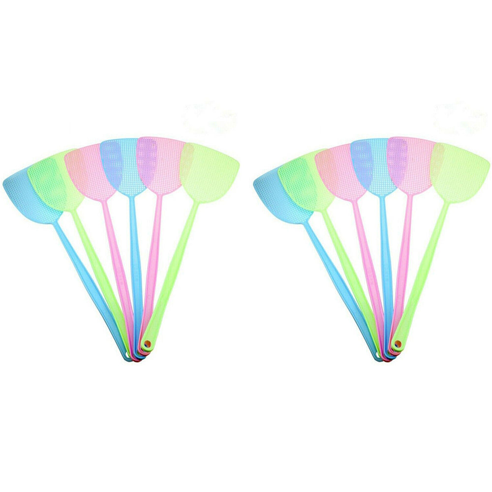 12Pcs Plastic Manual Fly Swatter with Long Handle