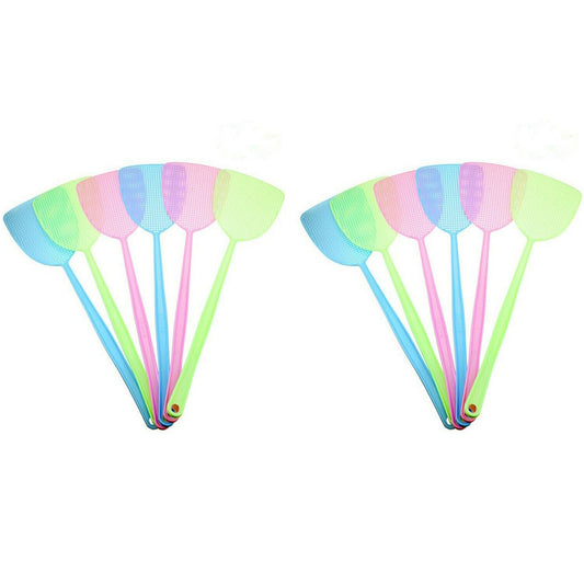 12Pcs Plastic Manual Fly Swatter with Long Handle