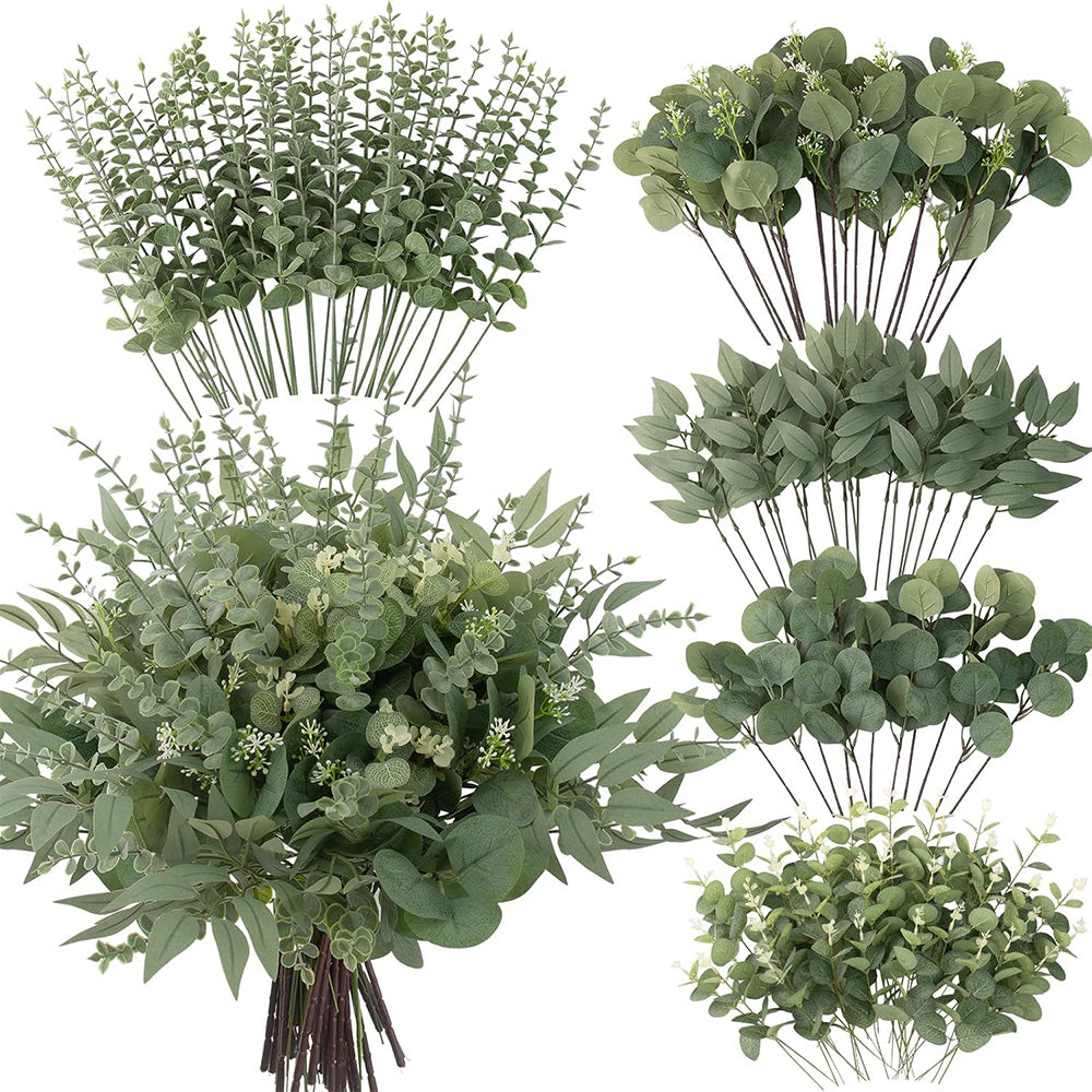 130Pcs Artificial Eucalyptus Leaves Bundle 5 Types for Vase Wedding DIY Home Decor