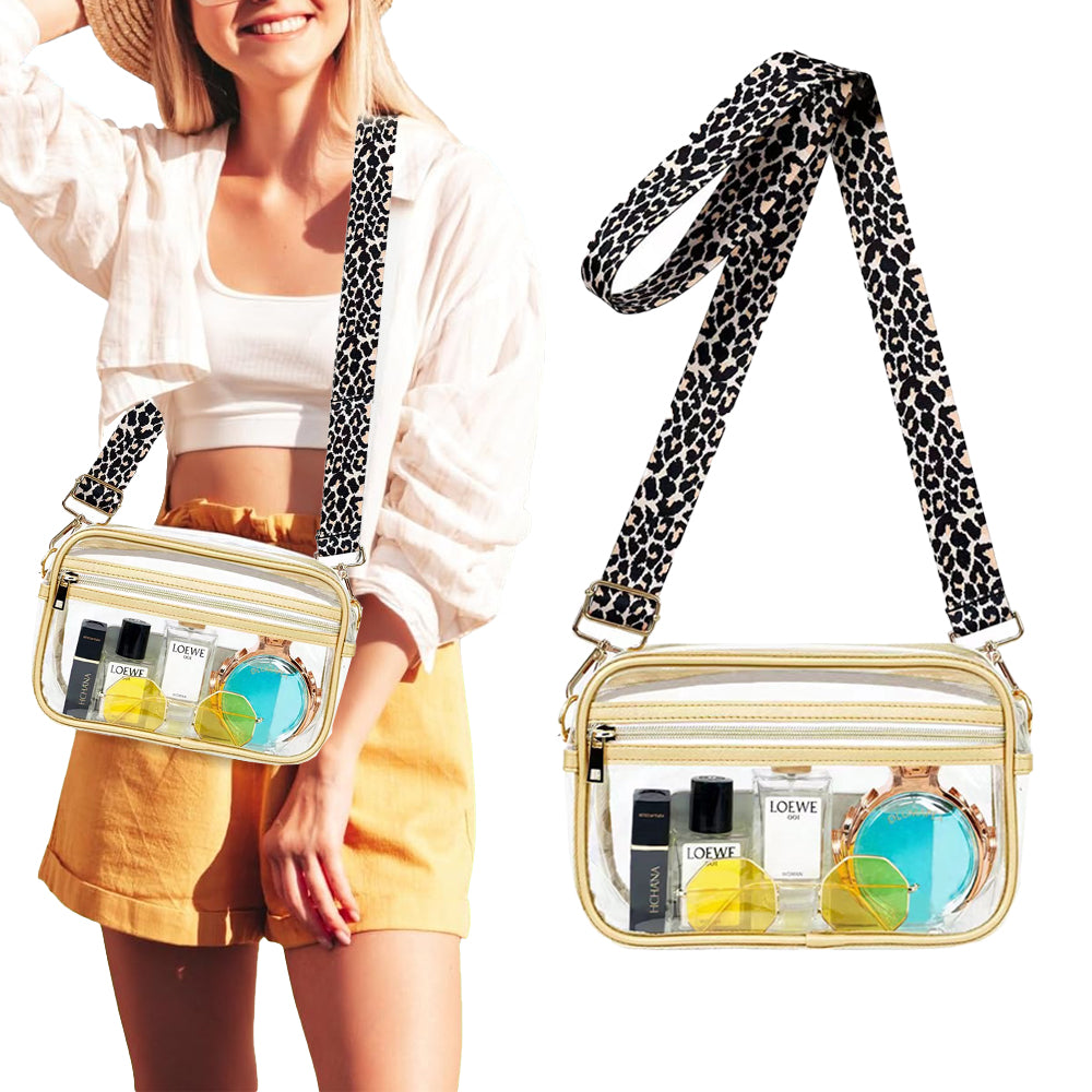 Clear Crossbody Bag Stadium Approved Clear Purse with Leopard Print Shoulder Strap