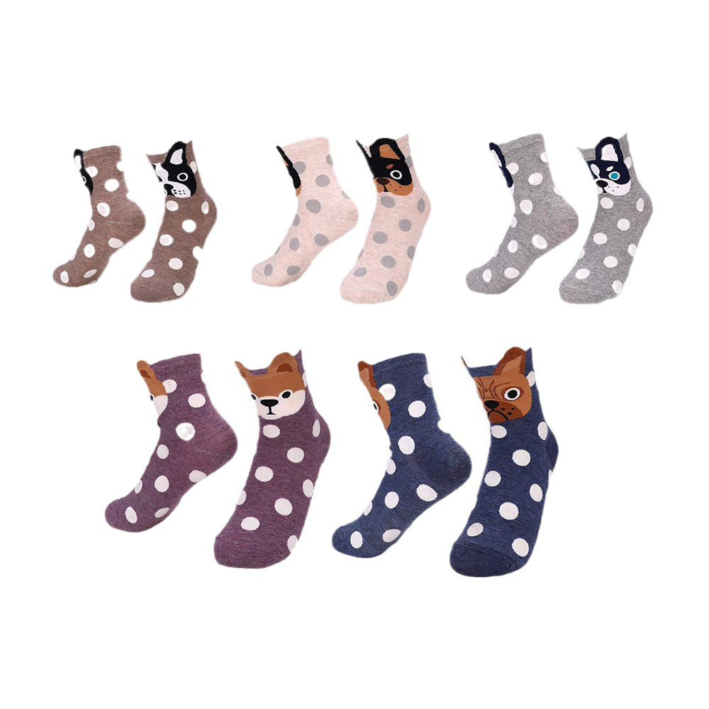 5 Pairs of Cotton Dog Patterns Socks