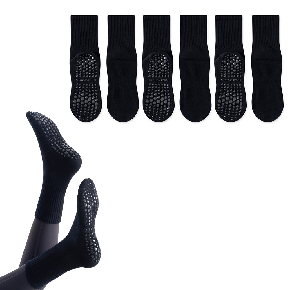 3 Pairs Yoga Socks Non Slip Grips Cushioned Anti Slip Pilates Barre Dance Socks