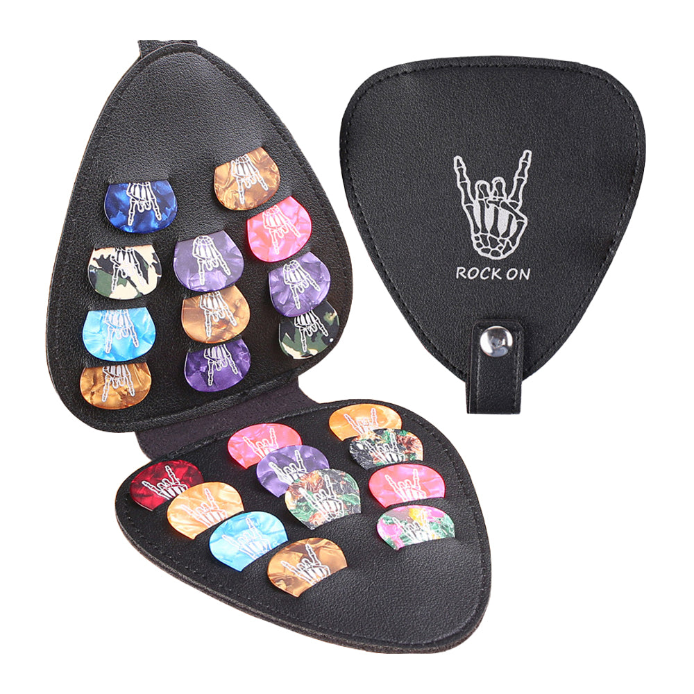 Guitar Picks Holder Case with 22 Picks PU Leather Guitar Plectrums Storage Pouch