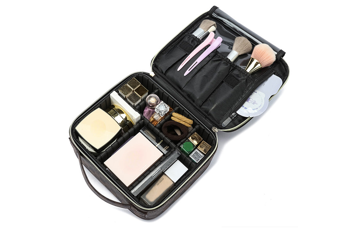 Checkered Makeup Bag Travel Cosmetic Bags Adjustable Partition Toiletry Organizer
