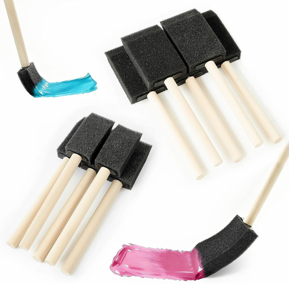 12 Pcs Foam Paint Brushes with Engineered Wood Handles for Furniture Crafts