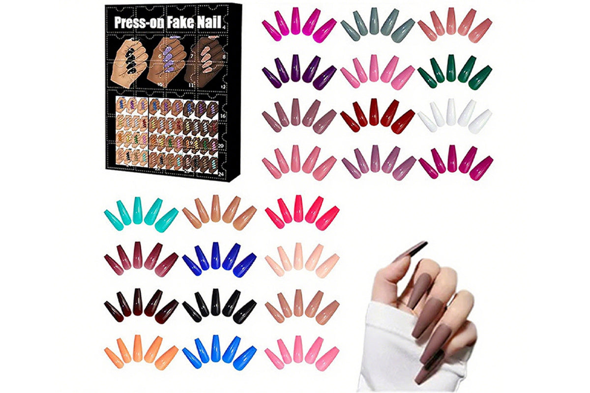12 Days Christmas Countdown Calendar Nail Set 2025 Advent Holiday Fake Press On Nails
