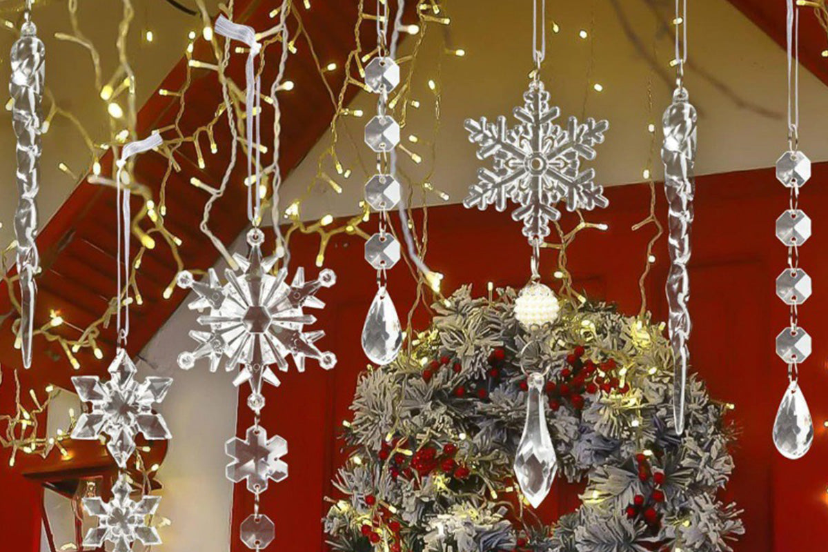 18Pcs Hanging Acrylic Christmas Snowflake Icicle Drop Ornaments for Xmas Tree
