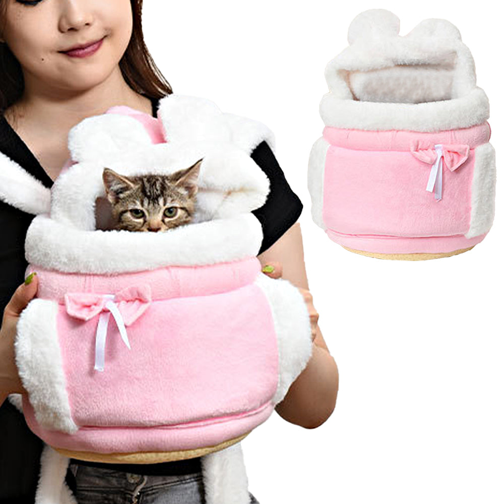 Plush Backpack Portable Pet Hanging Chest Bag with Hand Warmer Pocket