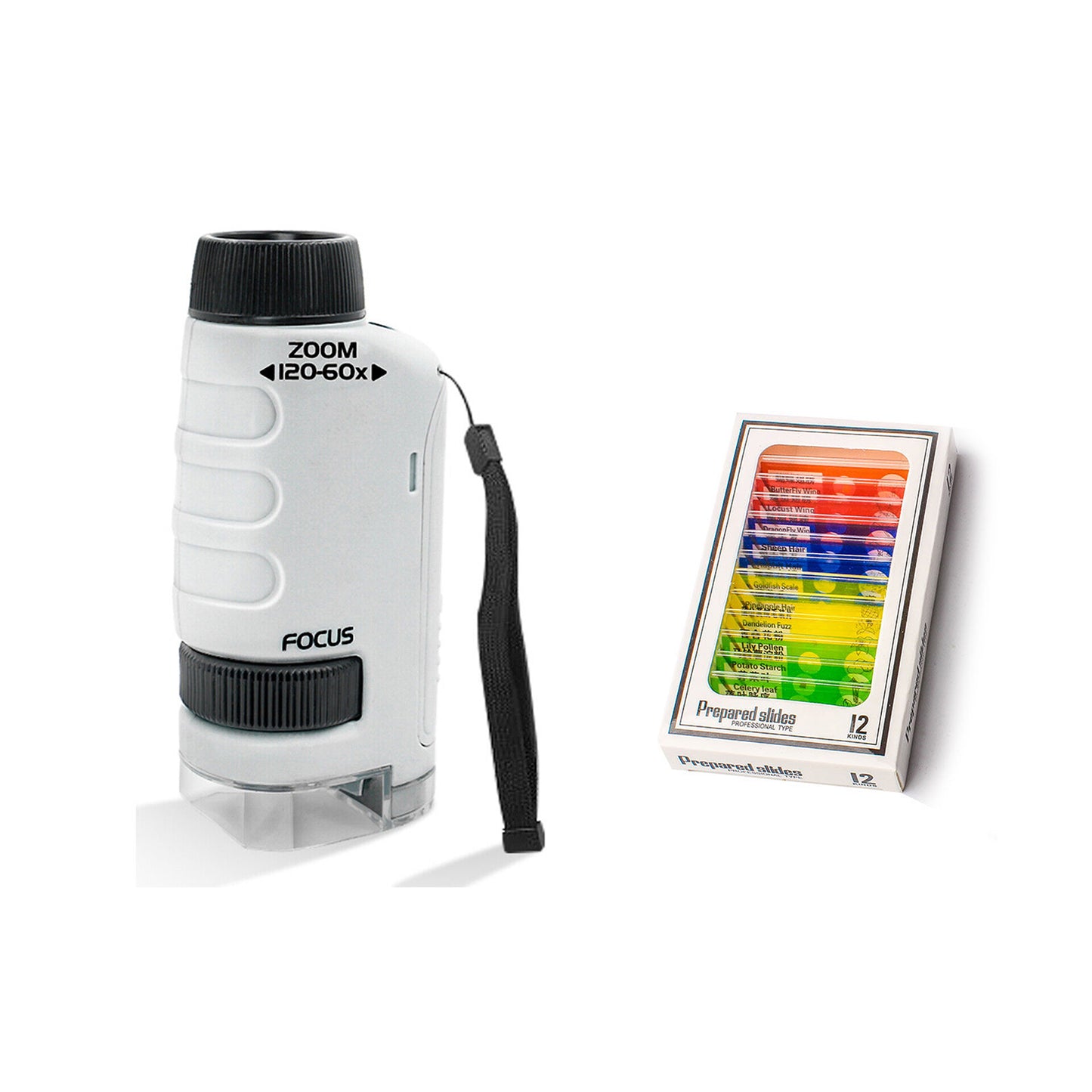 Portable Pocket Microscope Science Educational Toy with 12 Microscope Slides
