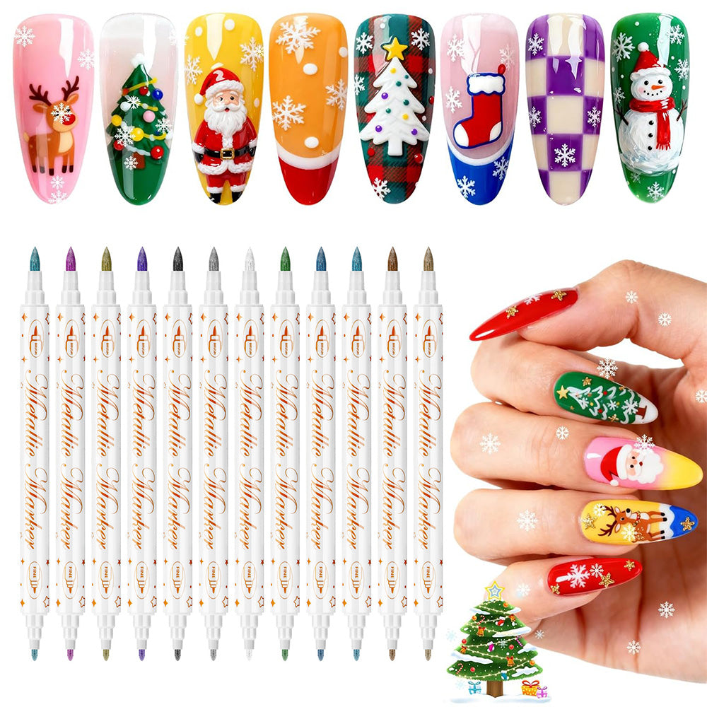 12 Colors DIY Nail Art Pens Set Dual Heads Nail Polish Pens Acrylic Paint Markers For Nail Art