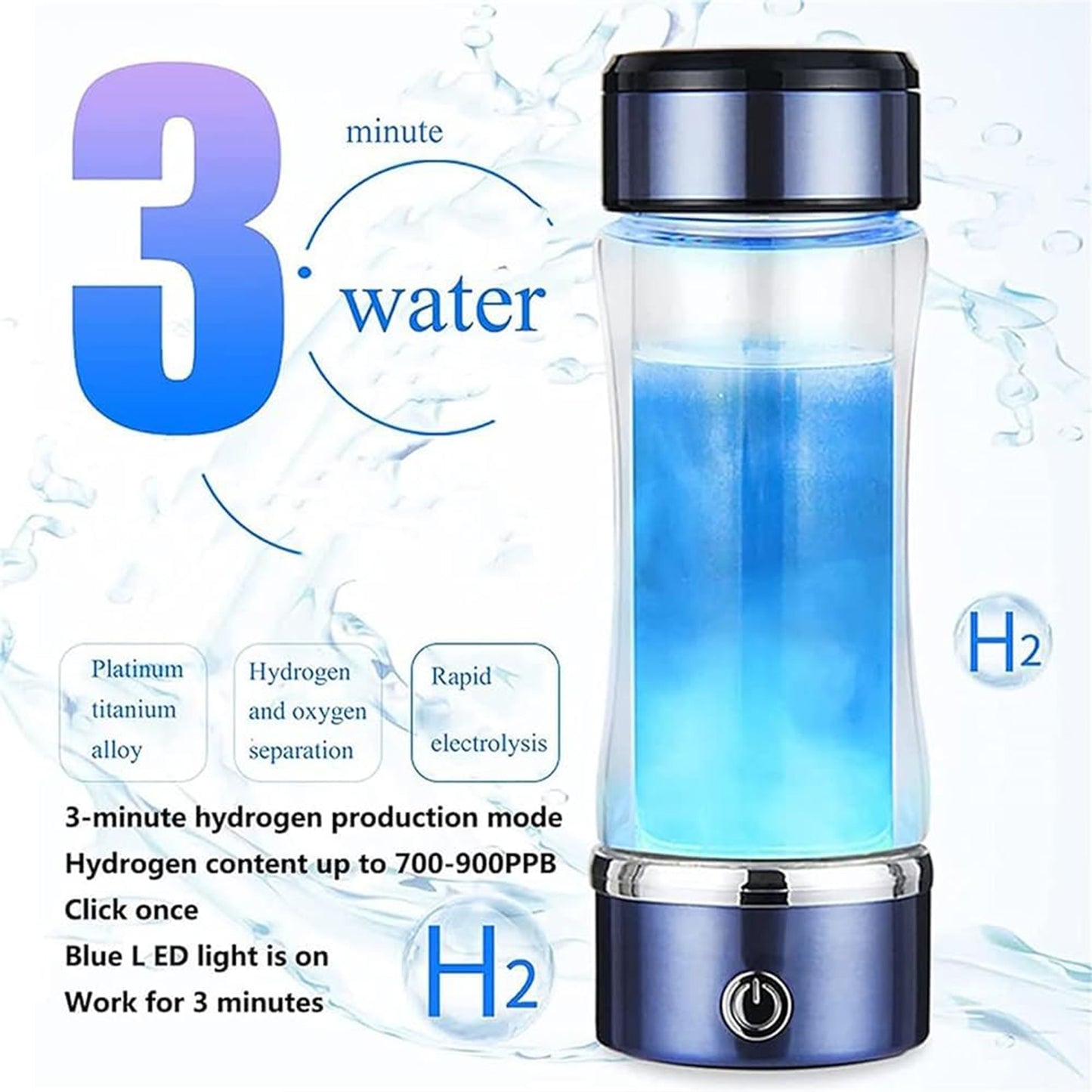 400ml Hydrogen-rich Water Ionizer Generator Bottle Cup USB Portable Mug