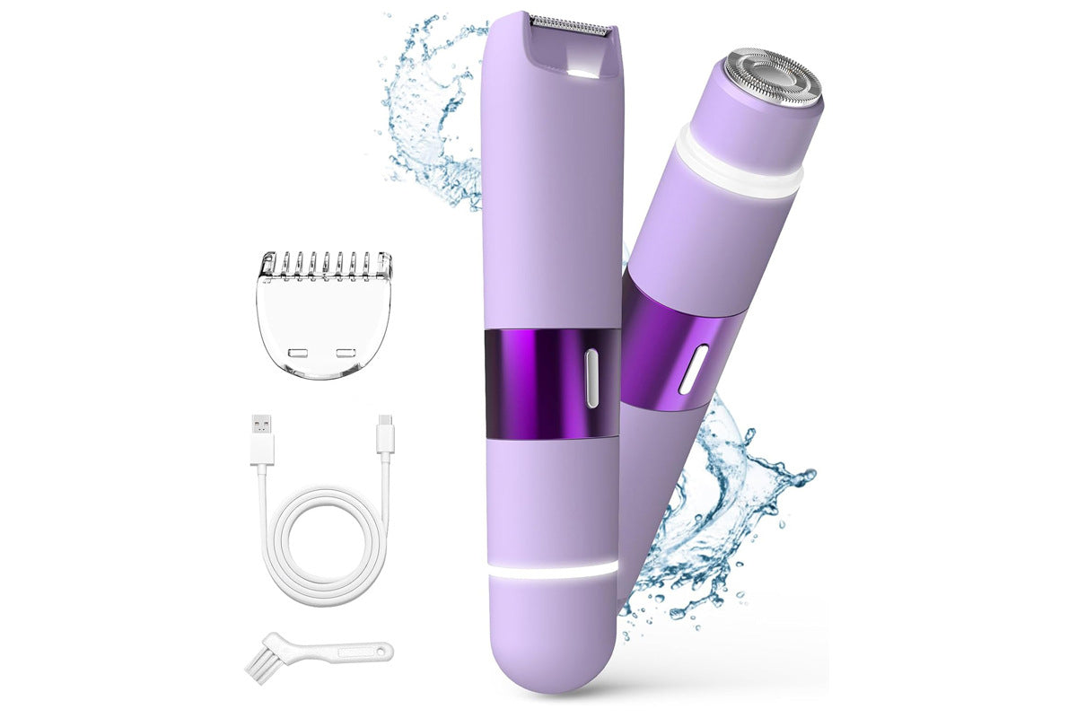 2-in-1 Women's Painless Electric Shaver with LED Light Guide Comb Rechargeable Hair Trimmer Wet & Dry Razor for Body