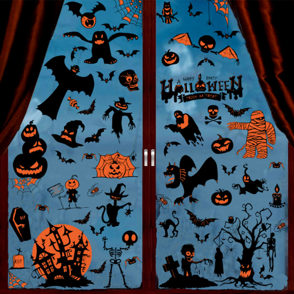 18 Sheets Halloween Window Sticker Window Static Cling Decal Bat Spider Decoration