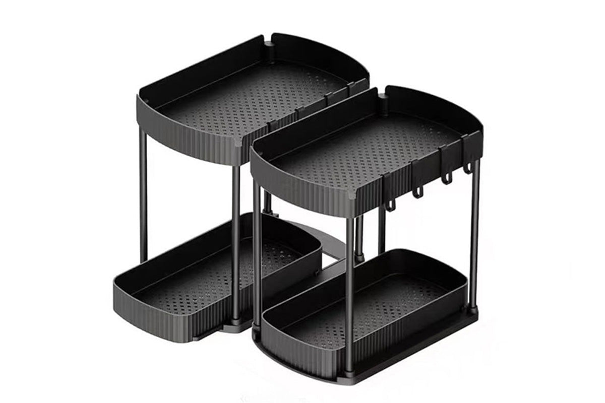 2Pcs Pull Out Storage Organizer Under Sink Shelf with 8 Hooks for Home Use