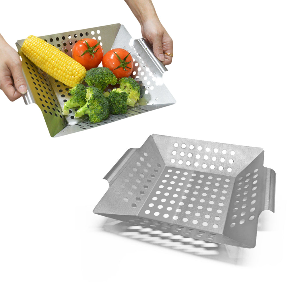 Vegetable Grill Basket Stainless Steel Barbecue Wok Pan Tray for Grilling