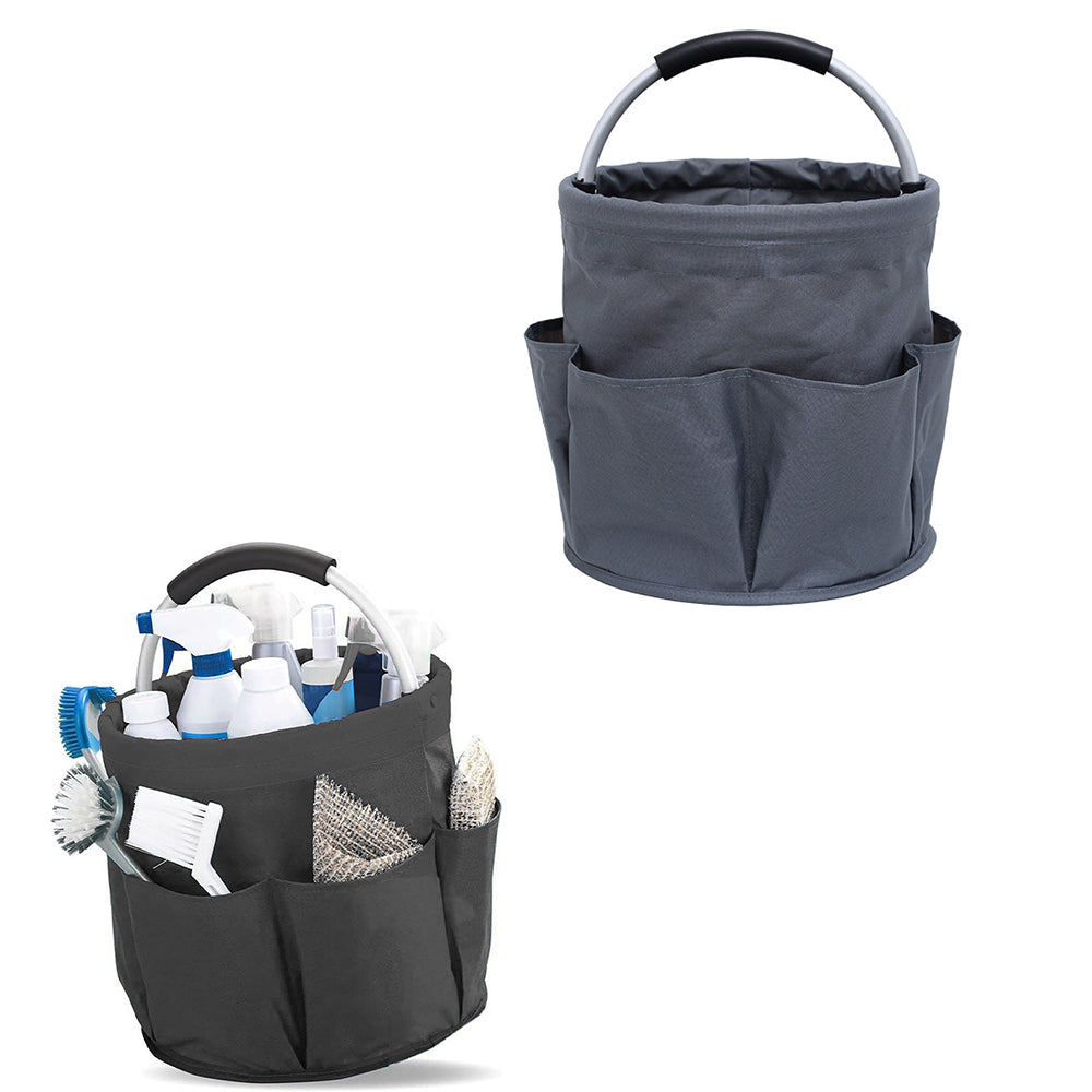 28 x 28cm Cleaning Caddy with Handle 6 Pockets Collapsible Bucket