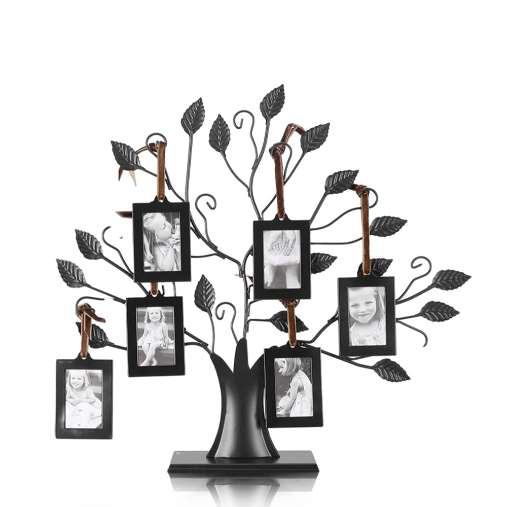 Family Tree Picture Frame Stand with 6 Hanging Picture Frames in Black