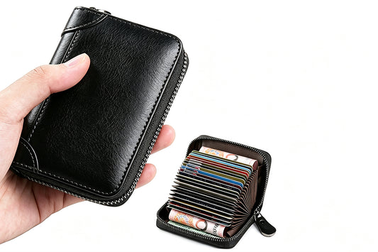 PU Leather Accordion Card Holder Zipper Credit Card Wallet Purse for 20 Cards