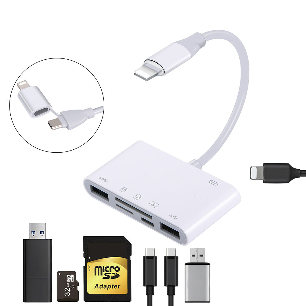 For iPhone iPad  5 in 1 USB-C SD Card Reader USB-C to Memory Card OTG Adapter
