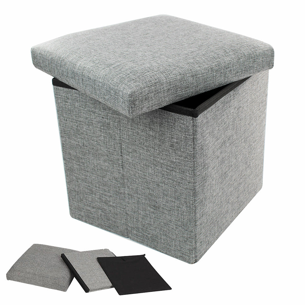 Foldable Storage Ottoman Shoe Bench with Thick Foam Lid-Grey