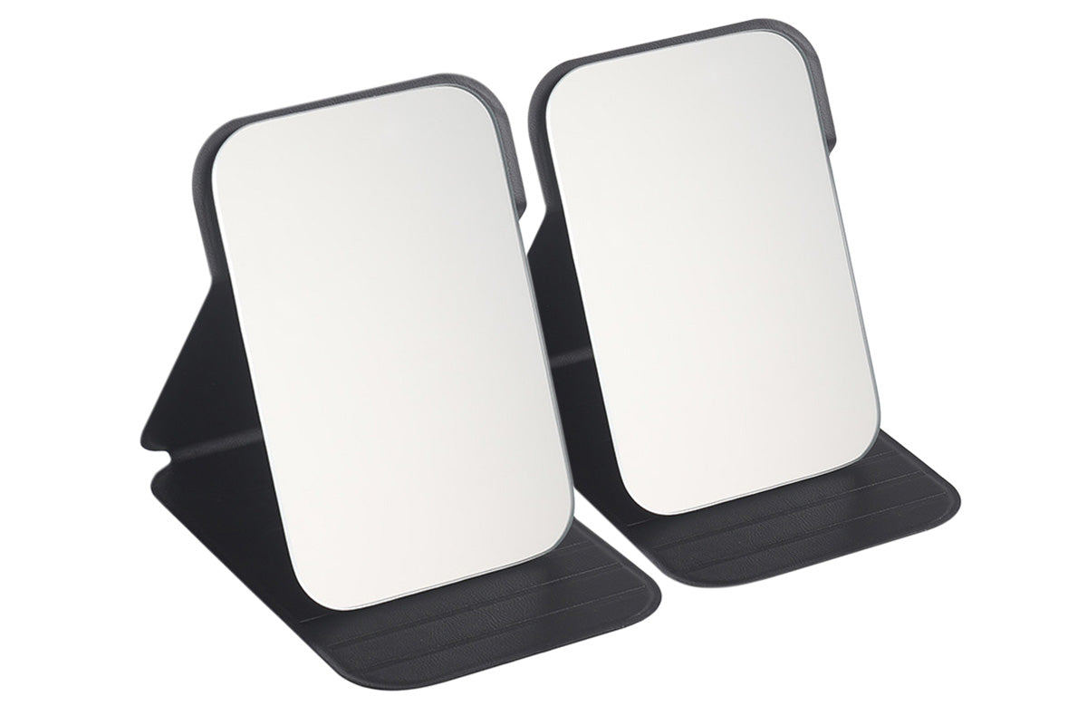 2-Pack Medium Foldable PU Leather Makeup Mirror Portable Travel Vanity Mirror