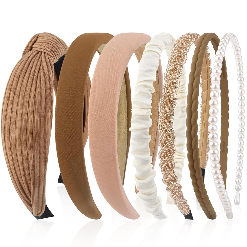 7 Piece Retro Pearl and Ribbon Hair Headband Set for Women